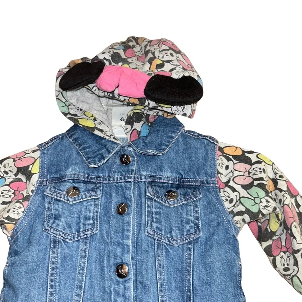Disney parks Minnie Mouse ears hooded jean jacket toddler size 2 girls kids
